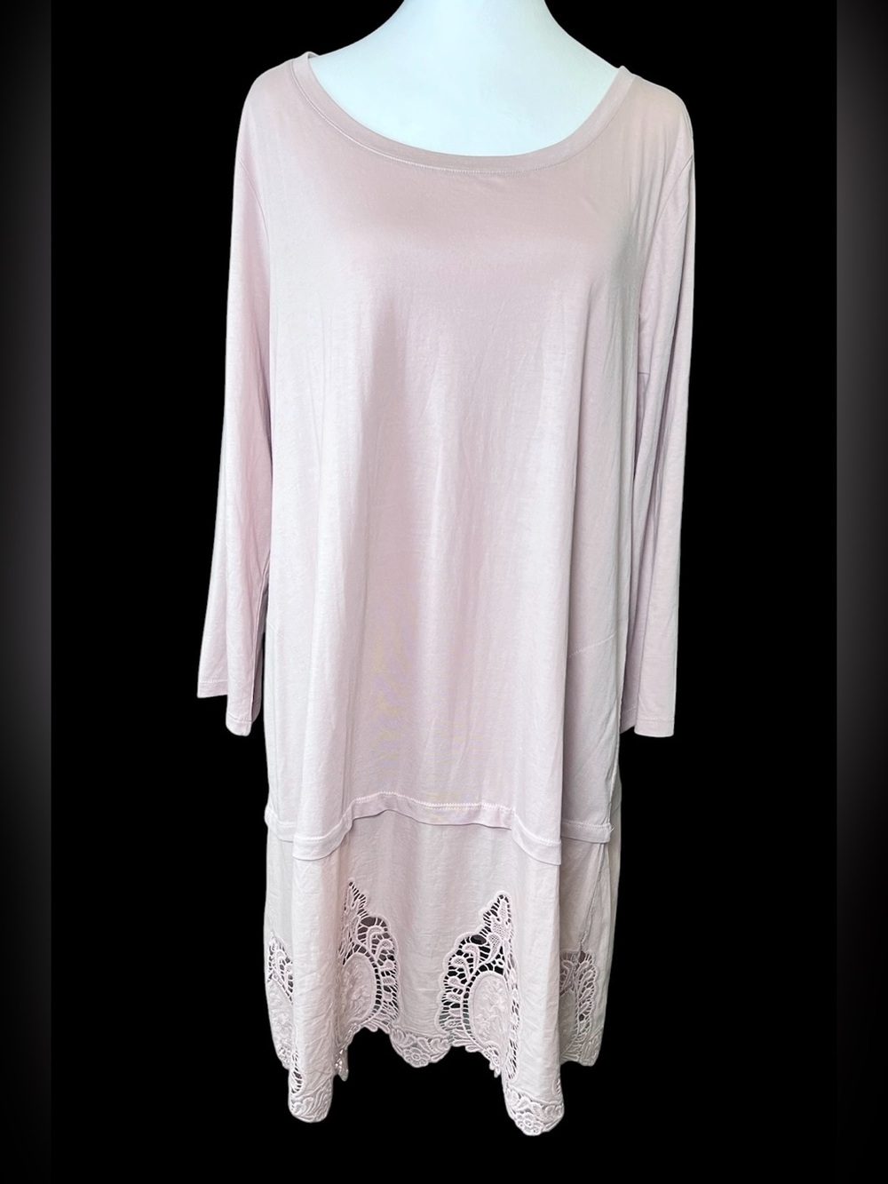 LOGO Lori Goldstein NEW XL Blush Pink crochet Hem Tunic Dress Long Sleeve Boho